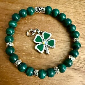 AAA Grade Natural Malachite Gemstone Bracelet with Clover Charm